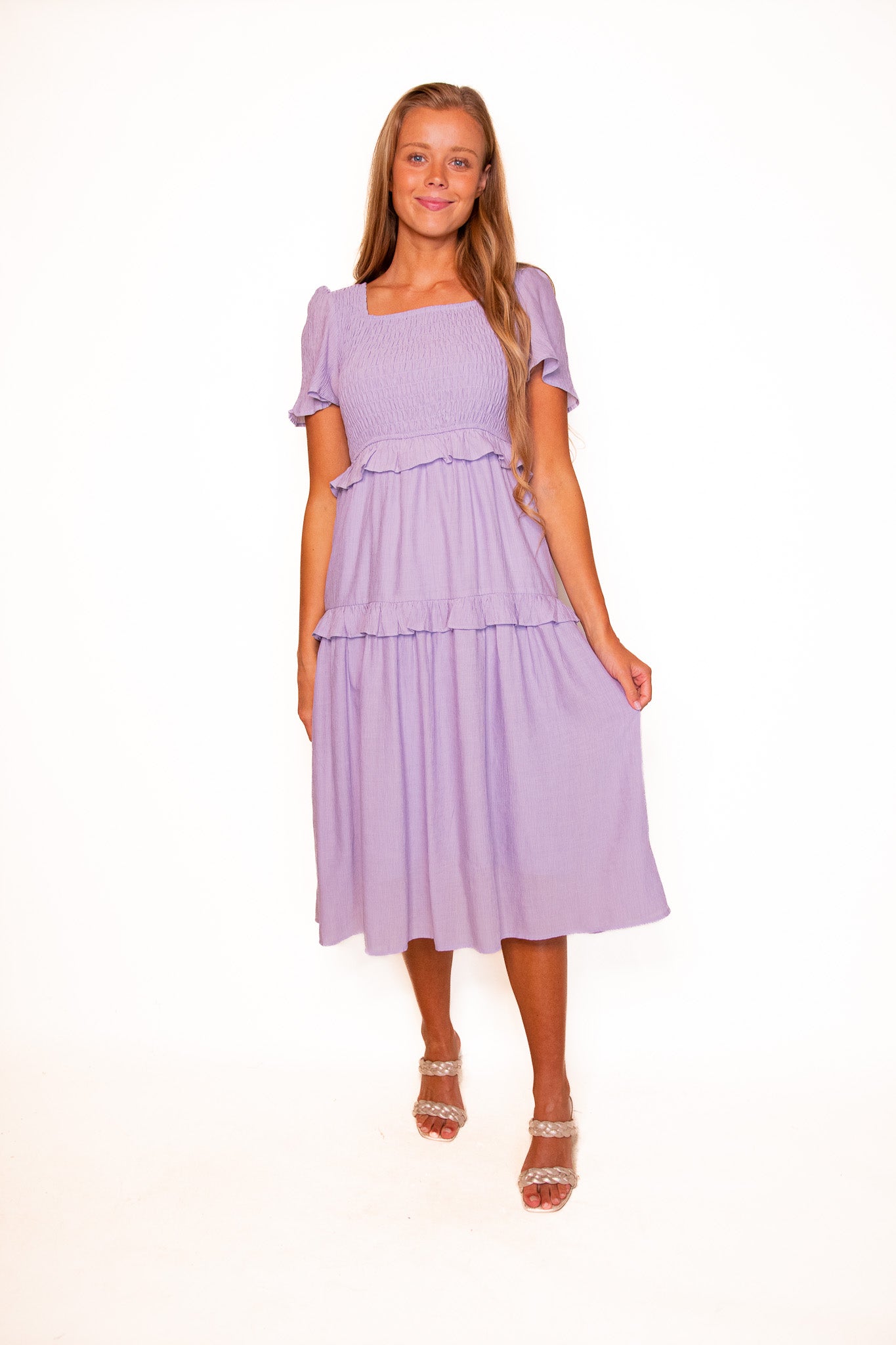 The Molly Smocked Midi in Lilac