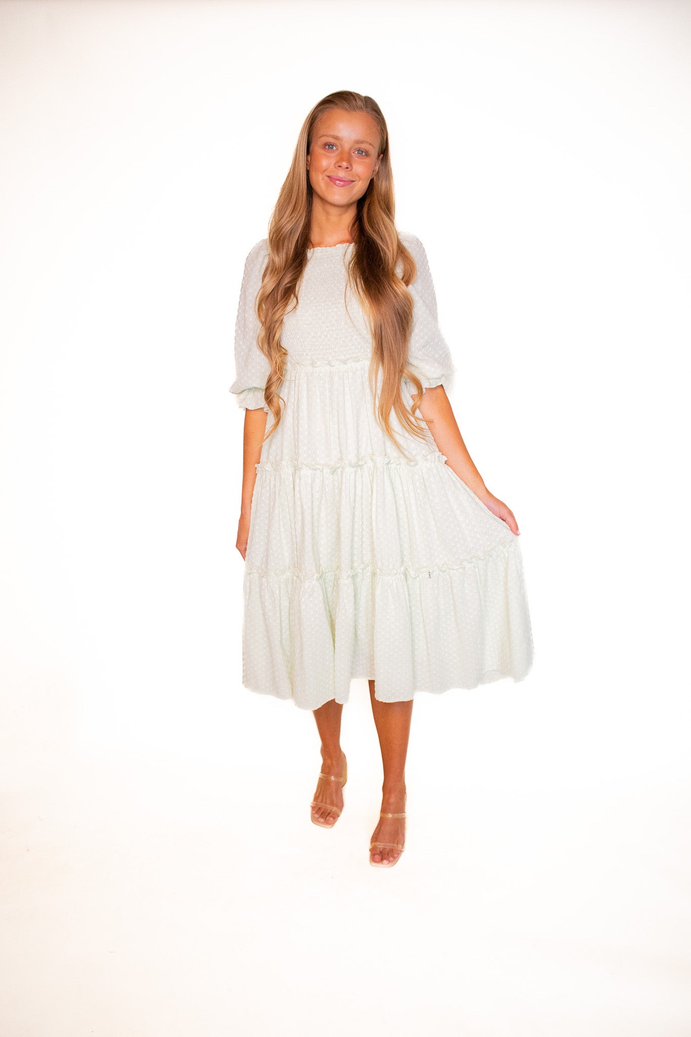 The Lexi Smocked Midi in Mint