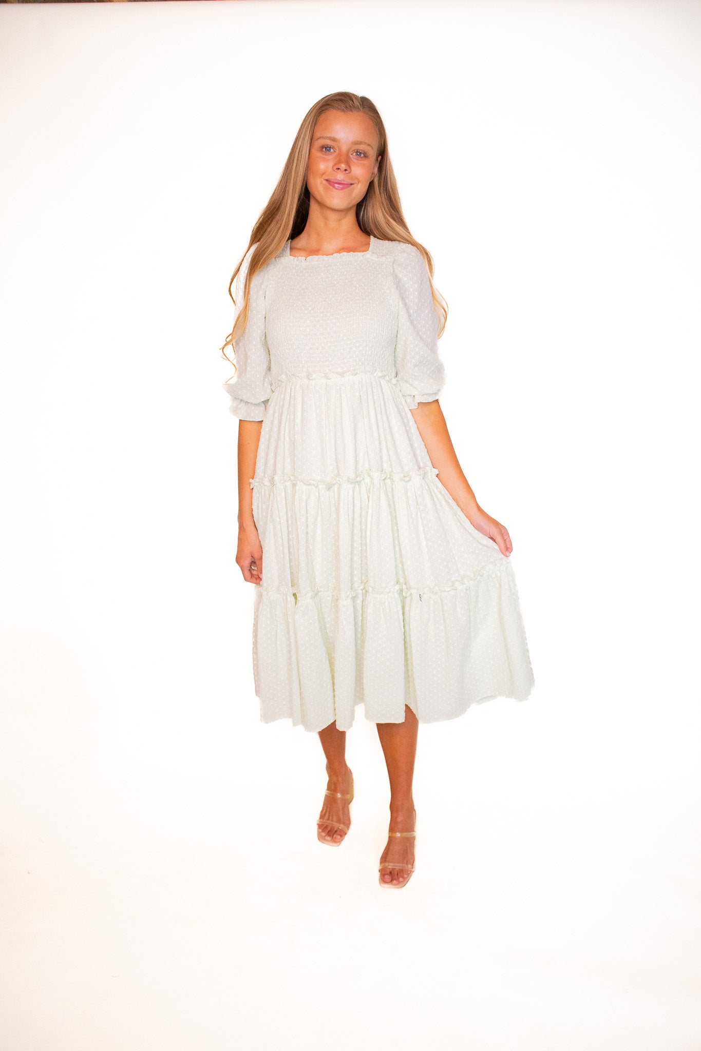 The Lexi Smocked Midi in Mint