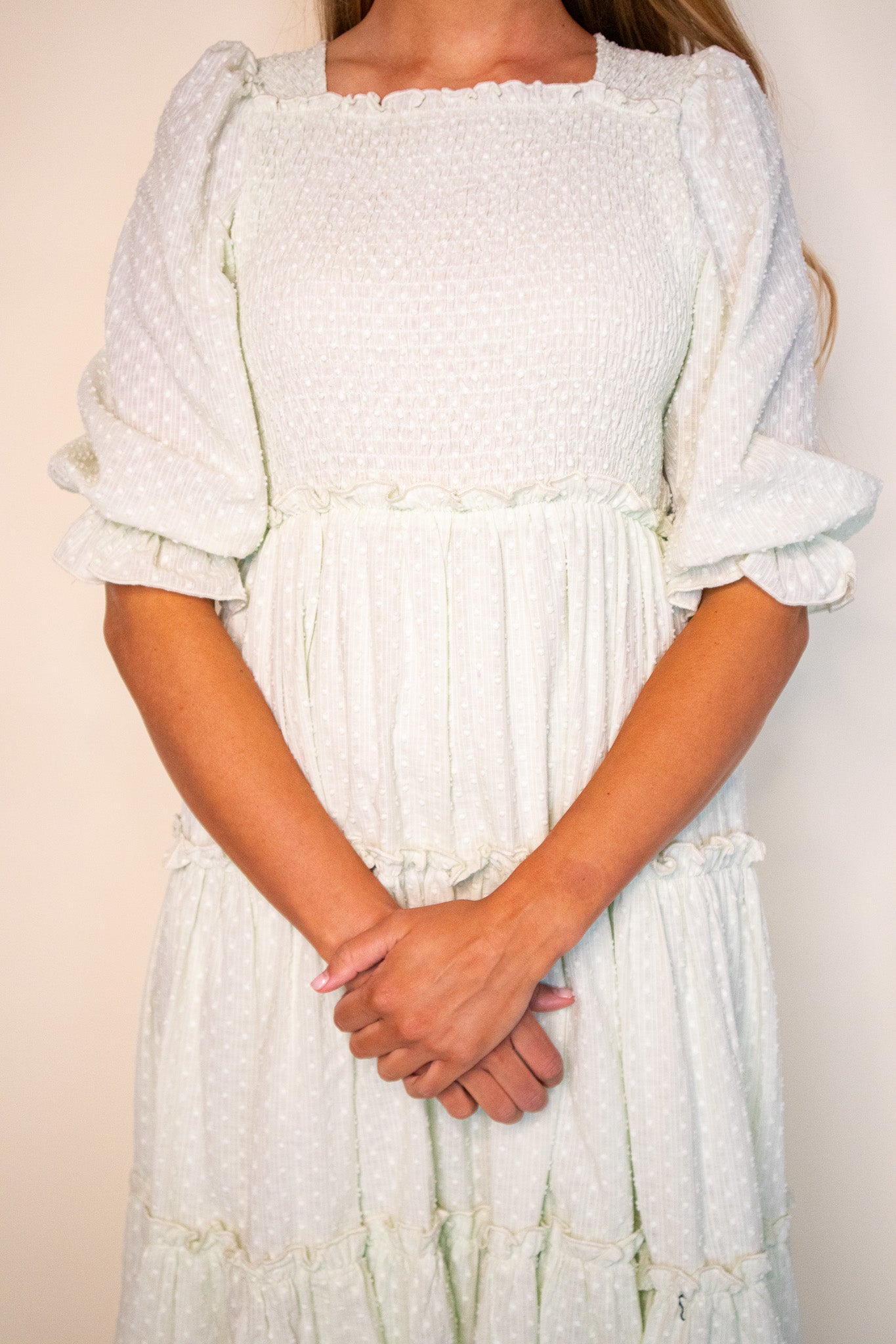 The Lexi Smocked Midi in Mint