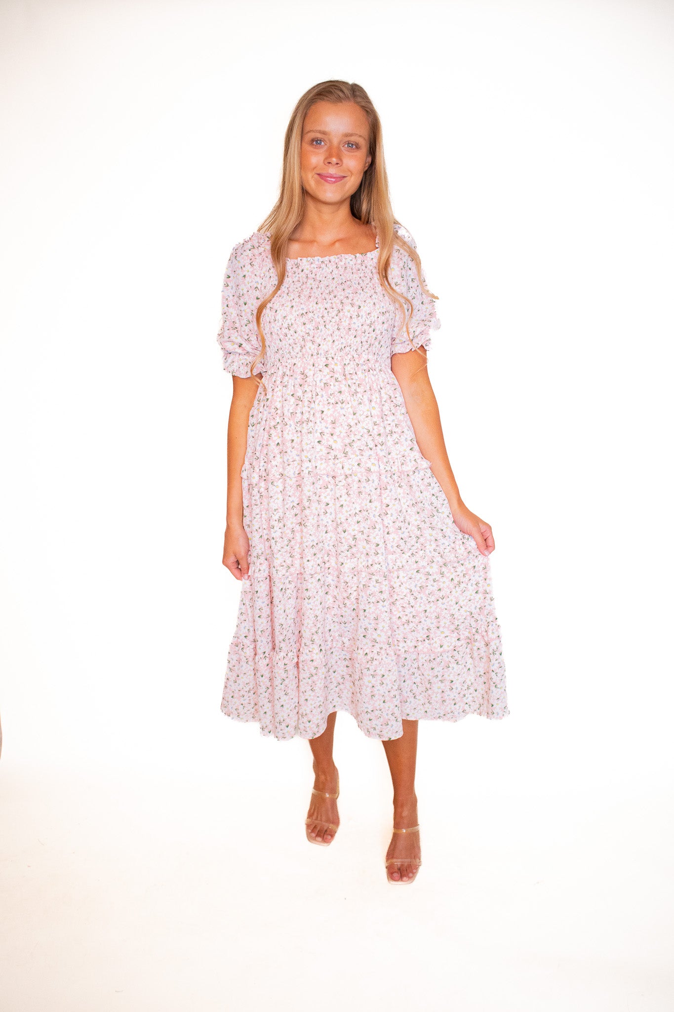 The Daisy Smocked Dress in Pink Floral