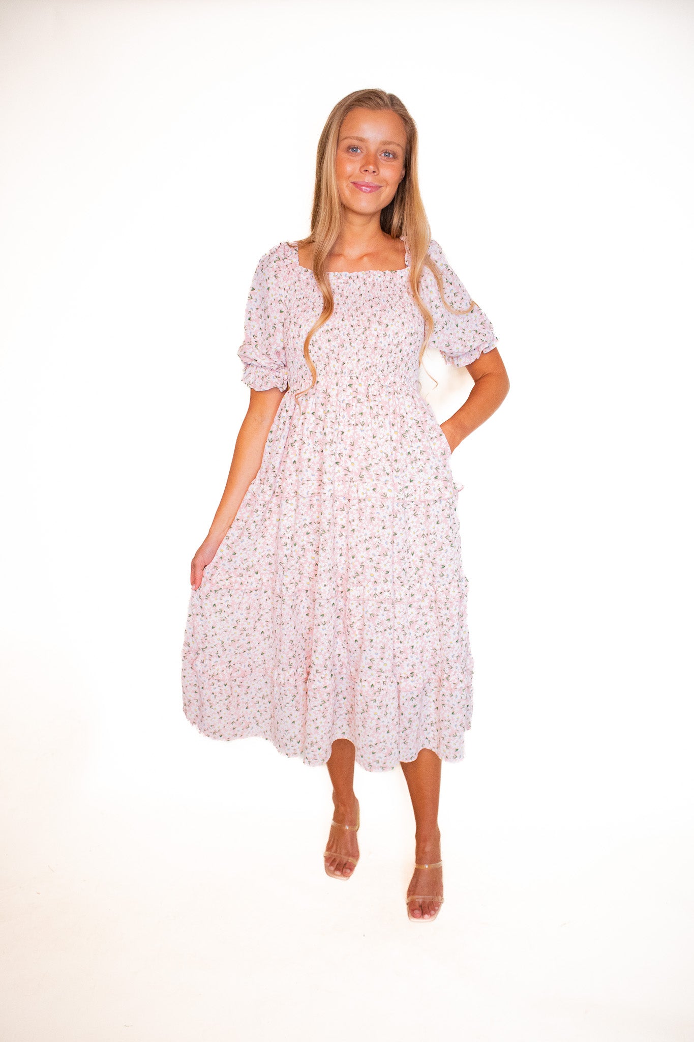 The Daisy Smocked Dress in Pink Floral