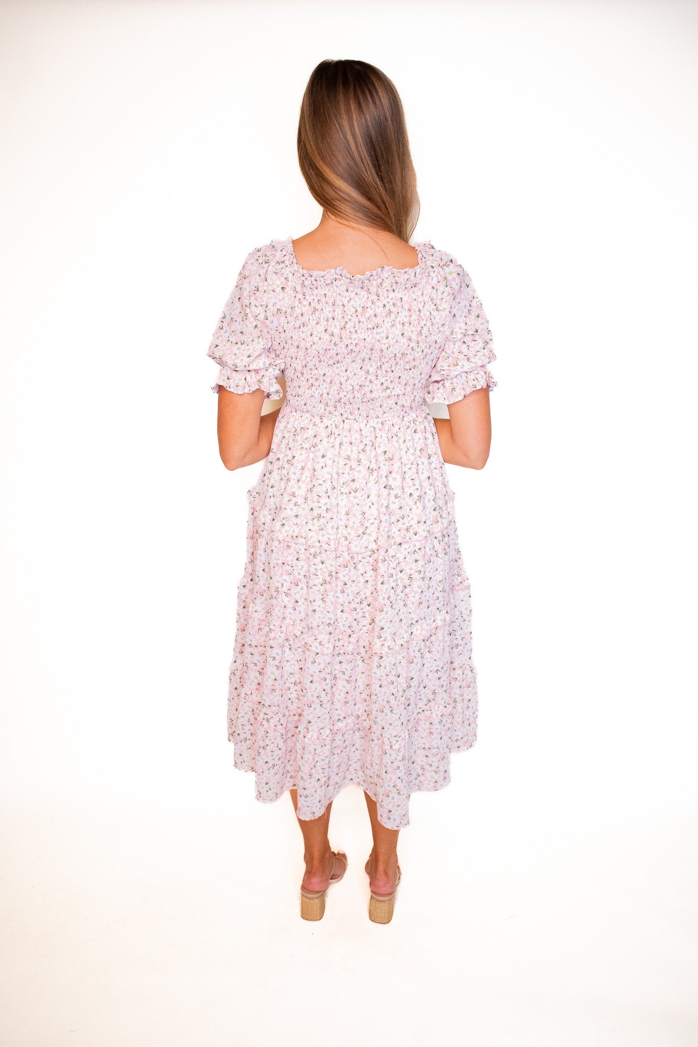 The Daisy Smocked Dress in Pink Floral