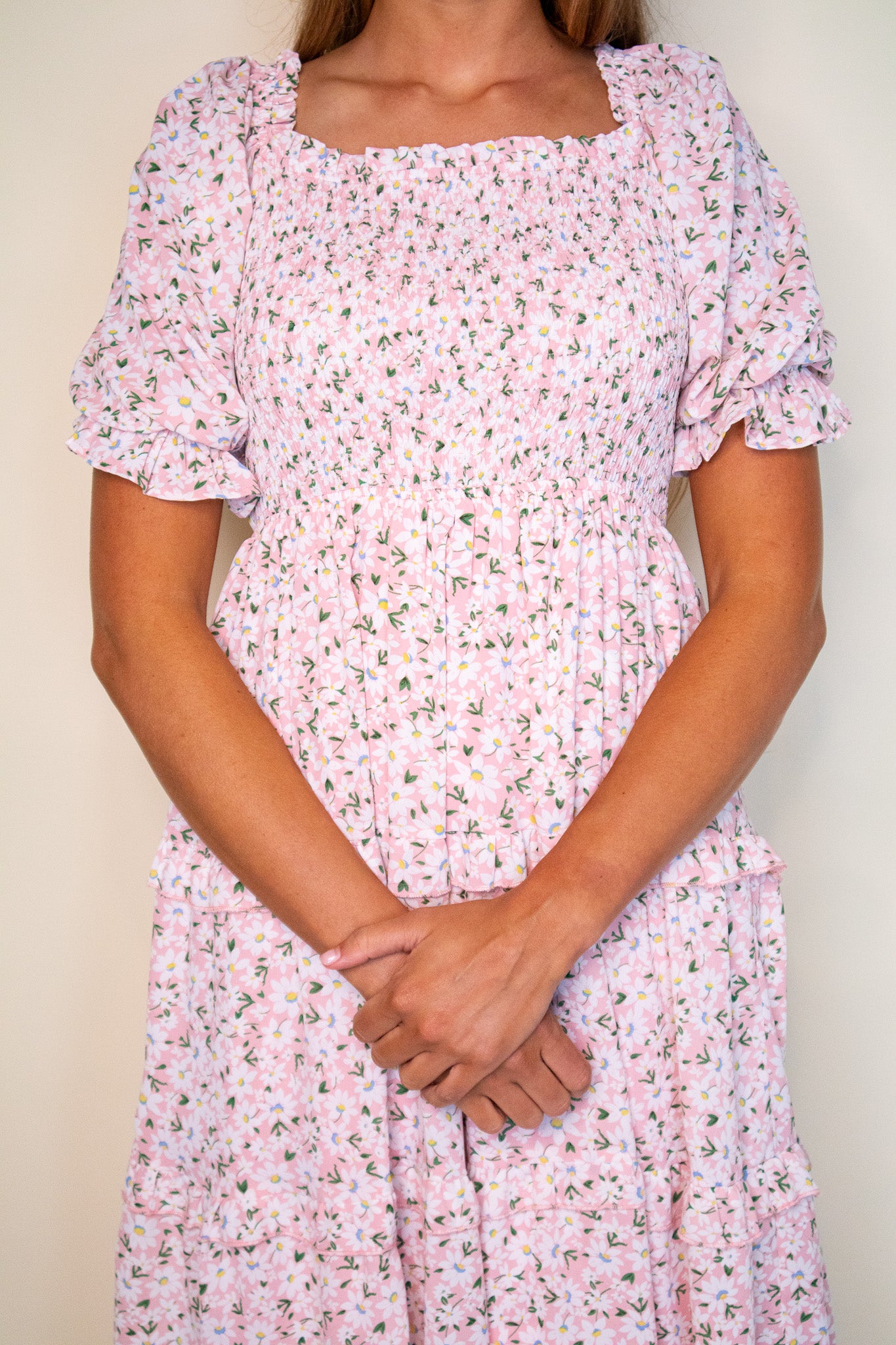 The Daisy Smocked Dress in Pink Floral