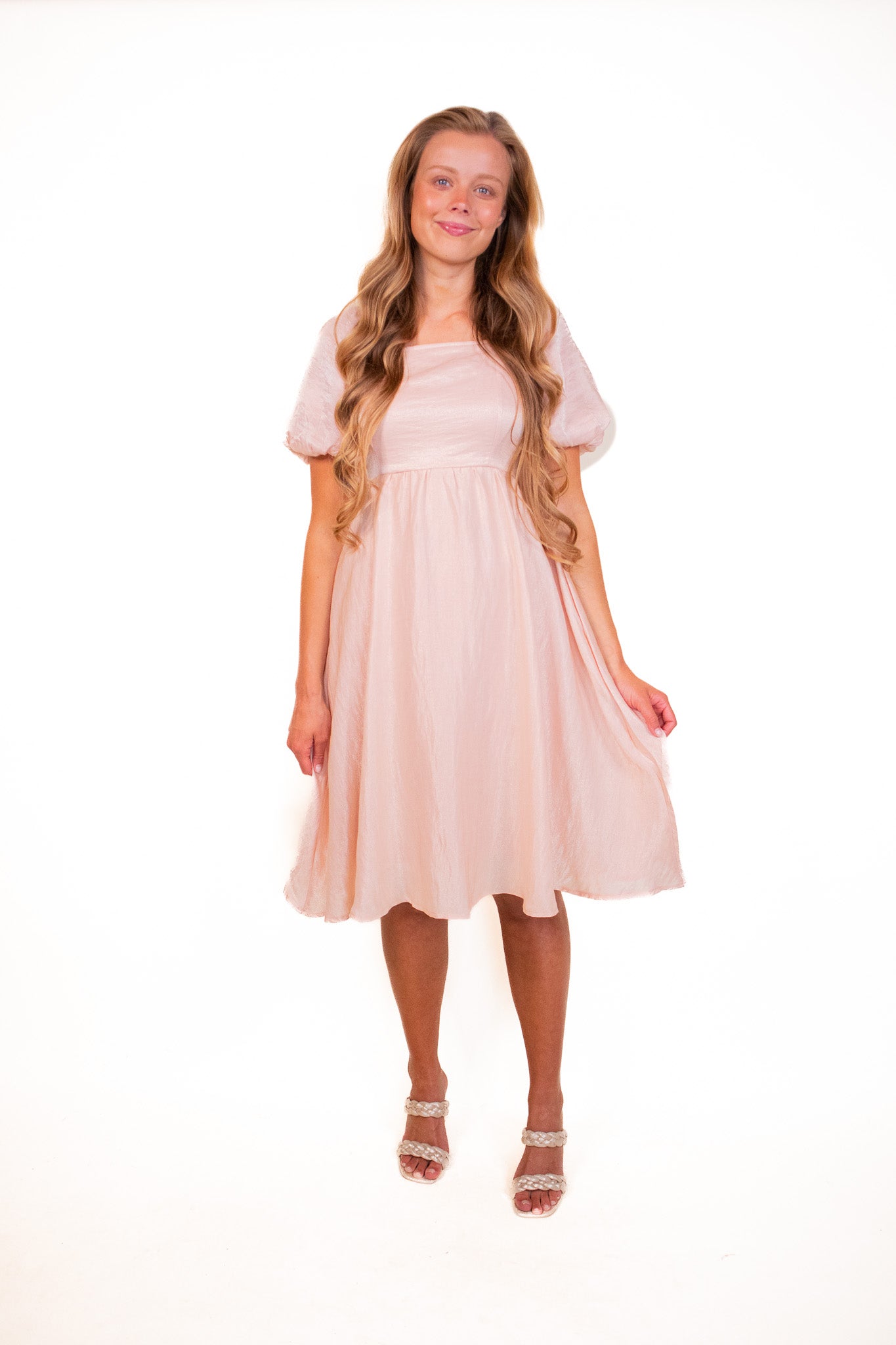 The Blaire Babydoll Dress in Rose Gold