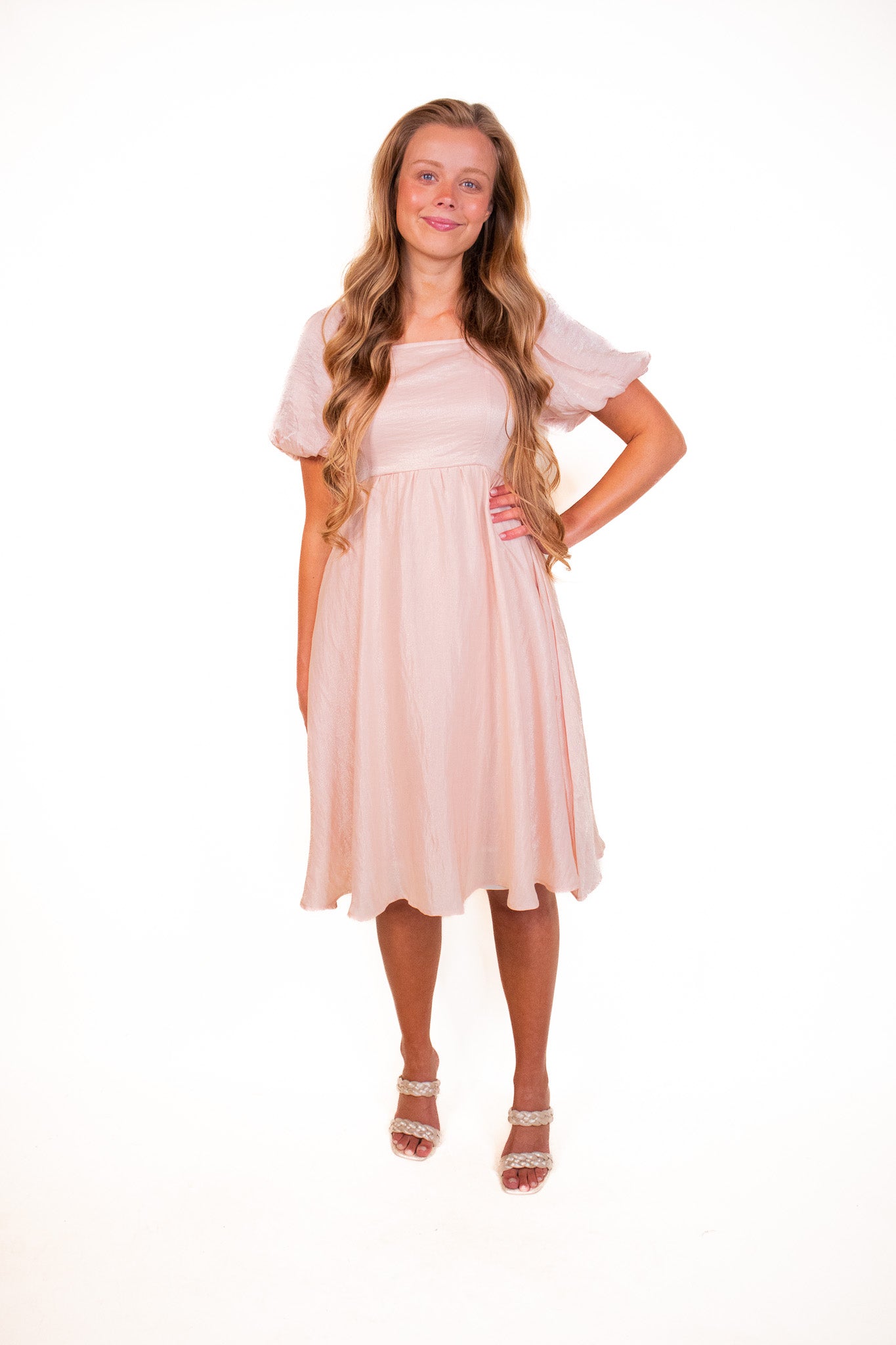 The Blaire Babydoll Dress in Rose Gold