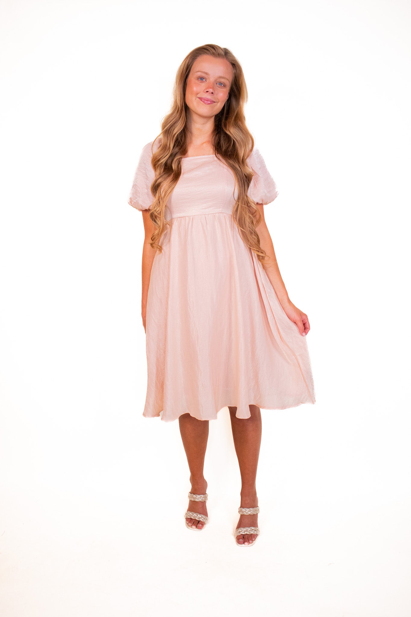 The Blaire Babydoll Dress in Rose Gold