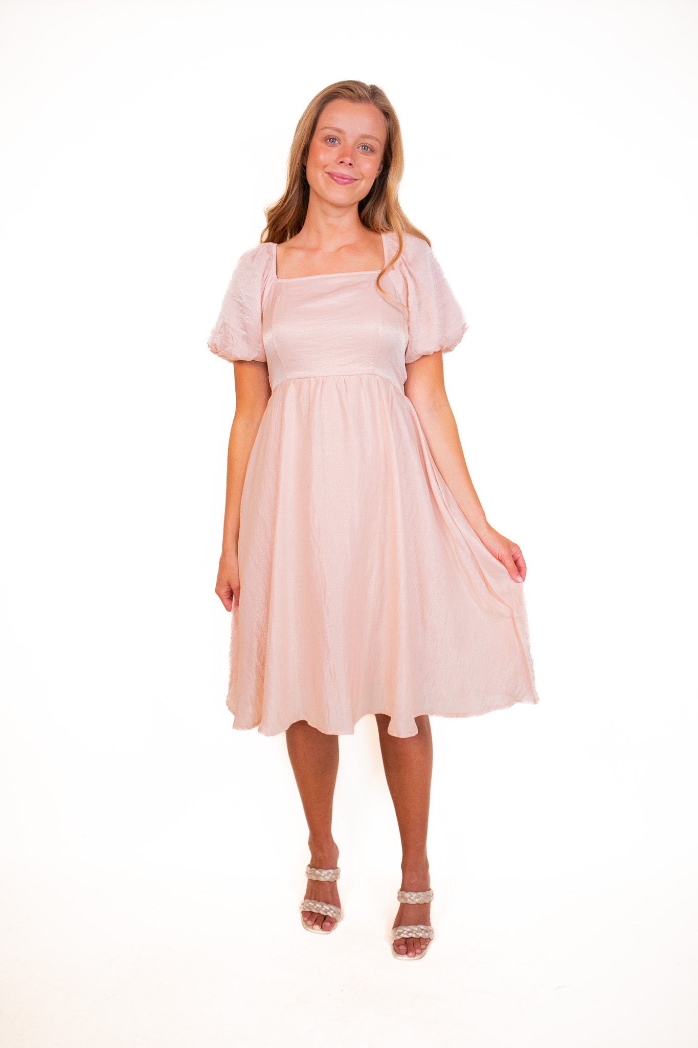 The Blaire Babydoll Dress in Rose Gold