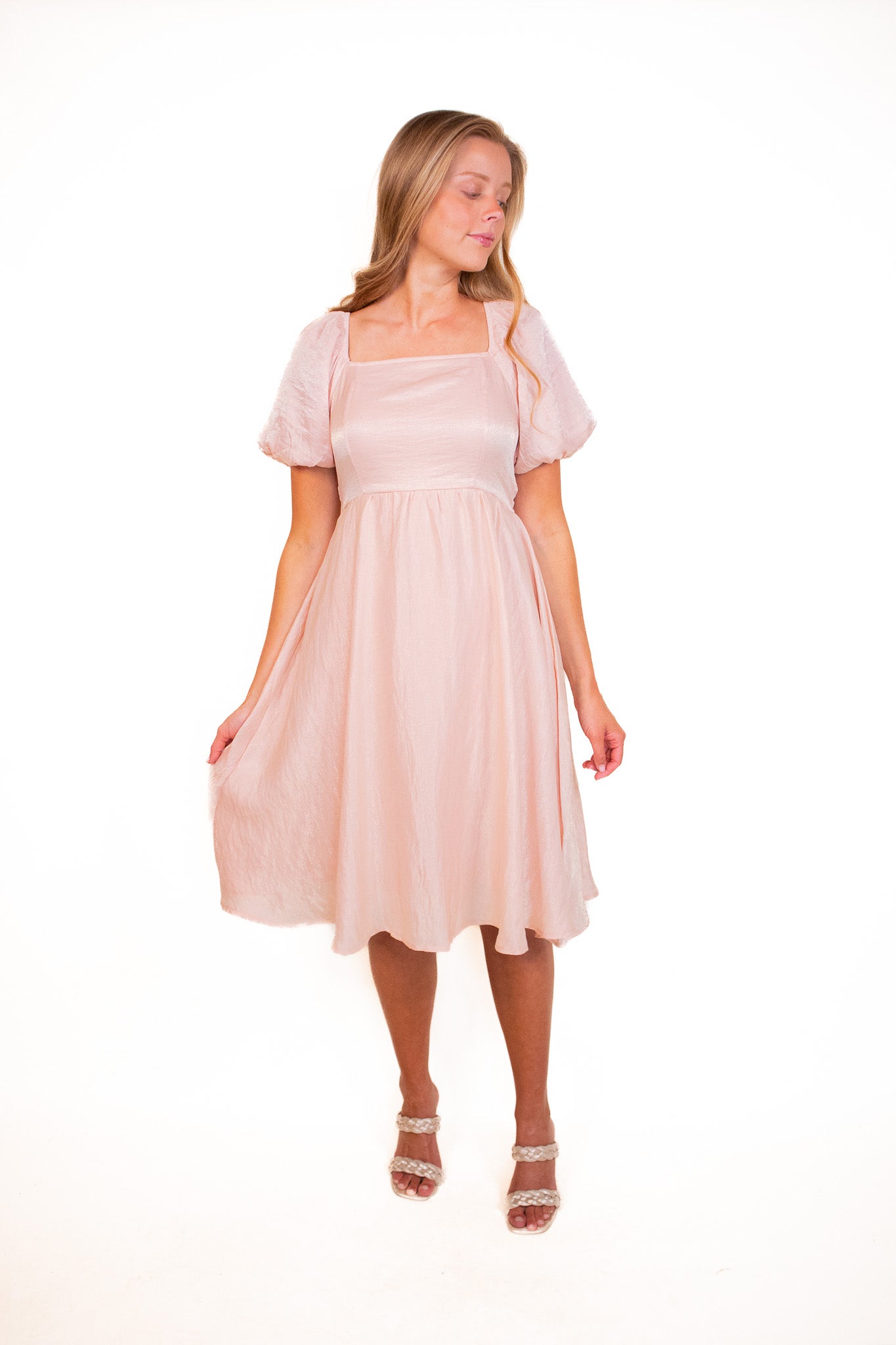 The Blaire Babydoll Dress in Rose Gold