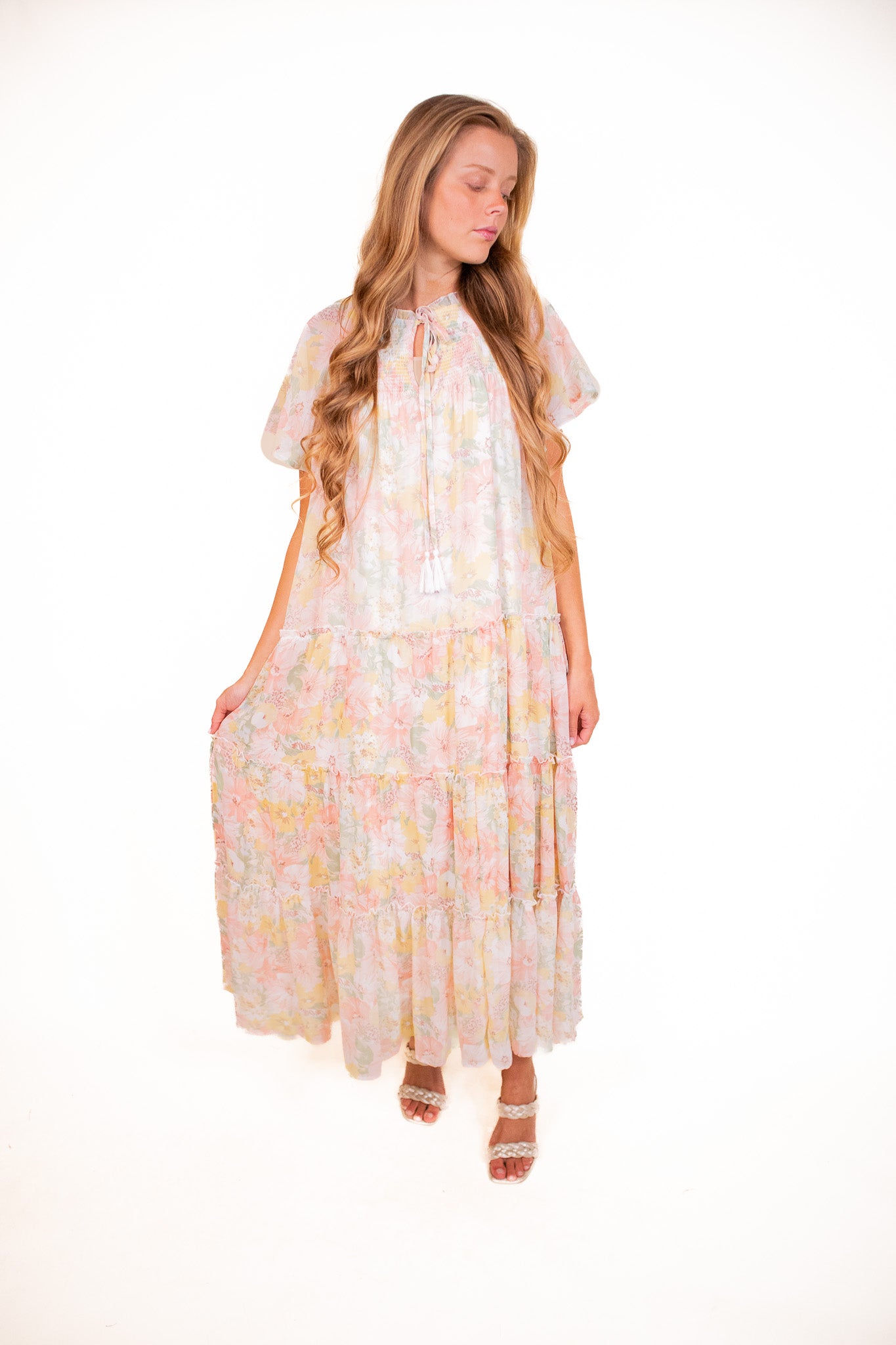 The Ellie Floral Maxi Dress in Blush